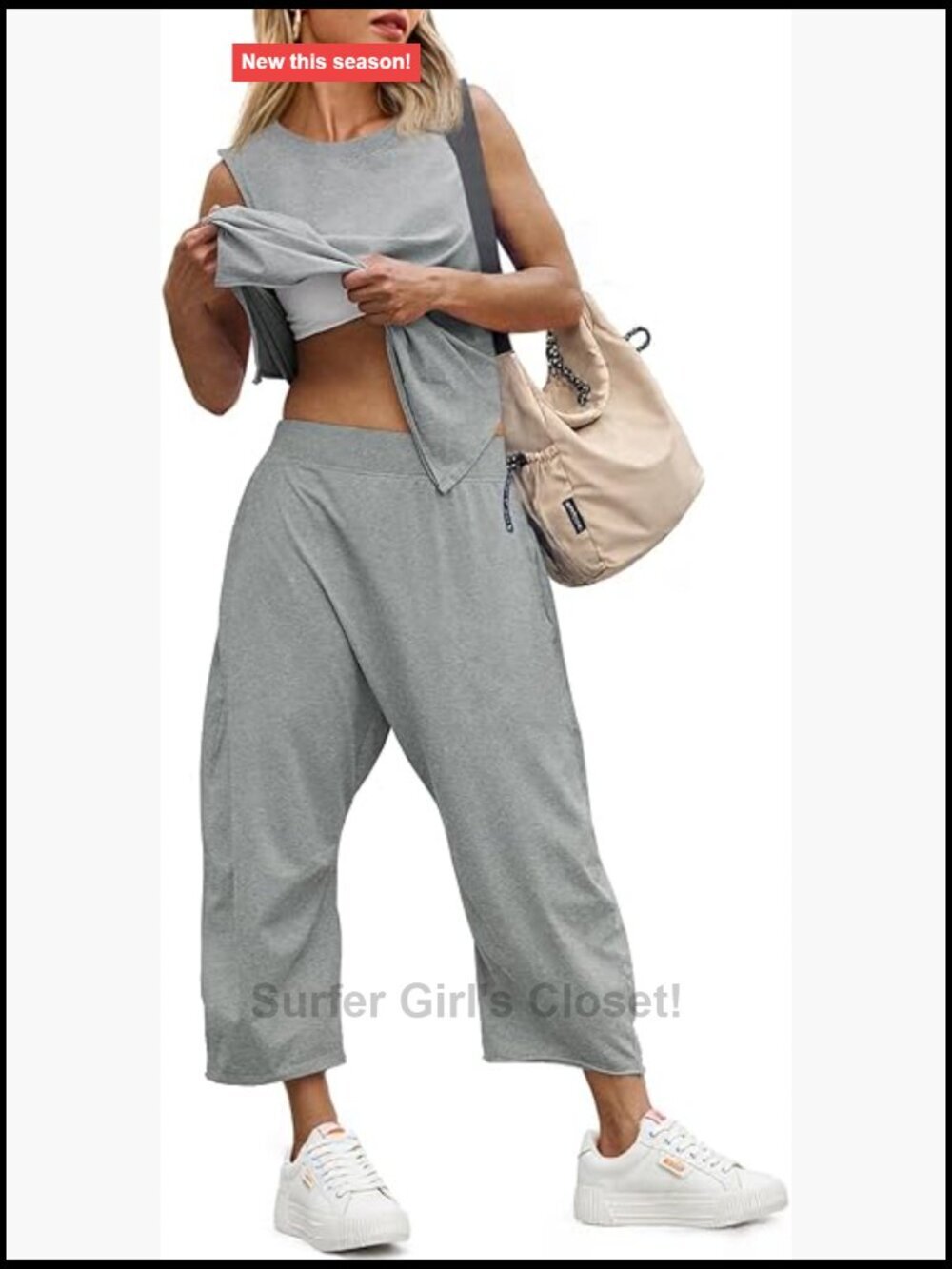 Sleeveless Tank & Wide Leg Pants Set Loose Fit Sweatsuit Workout 2 Piece
